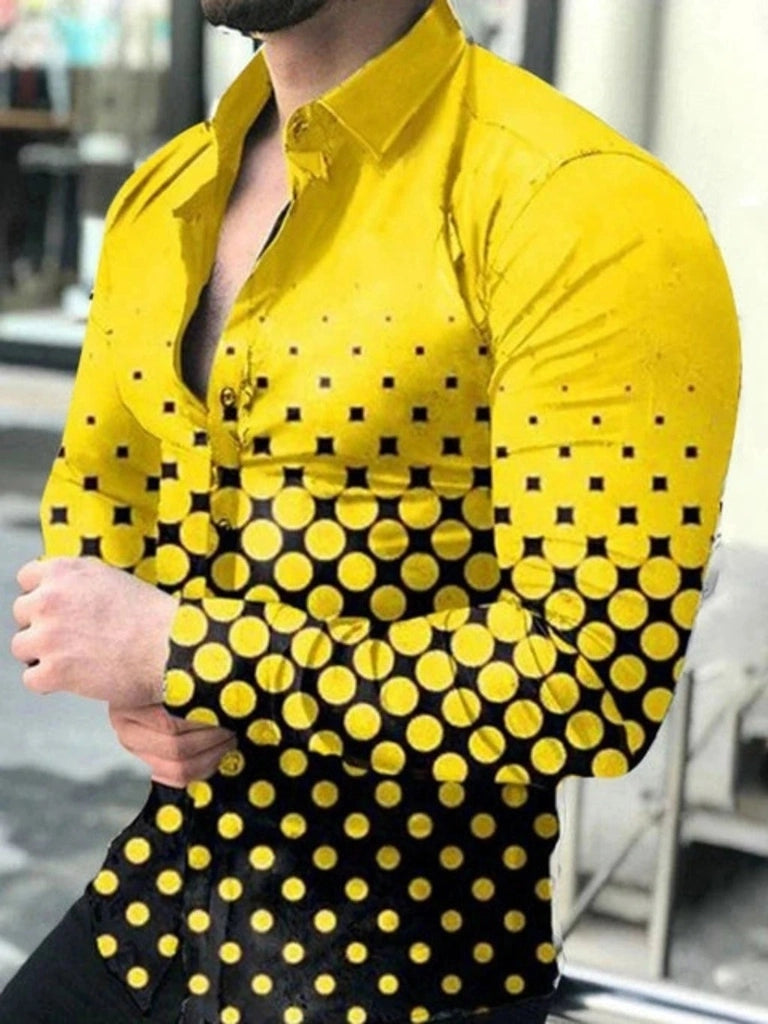 Men's Slim-Fit Long-Sleeved Top, Button-Down Shirt Print Design Outfit