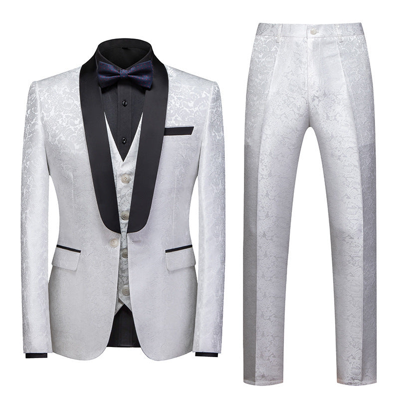 Men's Business Dress Wedding Best Man Jacquard Suit Three-piece Set Cross-border Suit