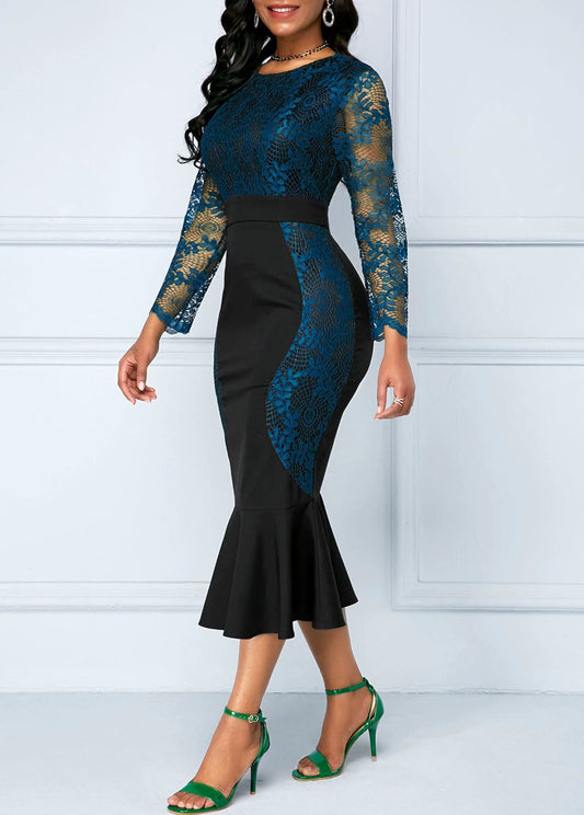 Fashion Fishtail Party Dress Three-Quarter Sleeve Crochet