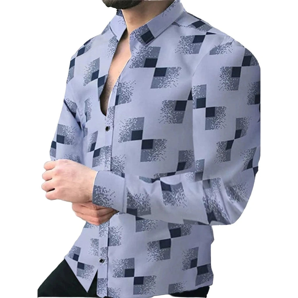 Men's Slim-Fit Long-Sleeved Top, Button-Down Shirt Print Design Outfit