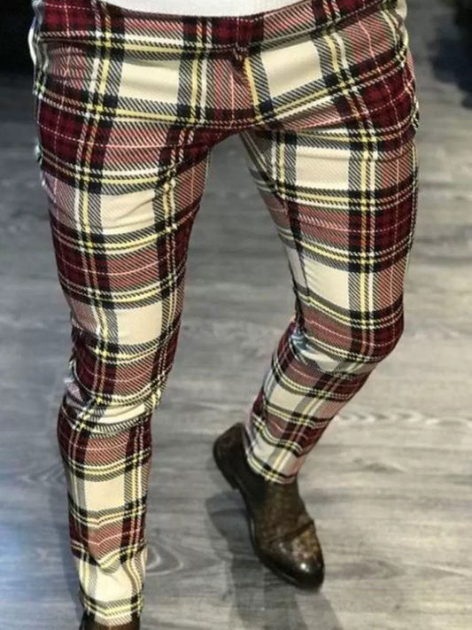 Men's Casual Plaint Print Fashionable Casual Suit Pants