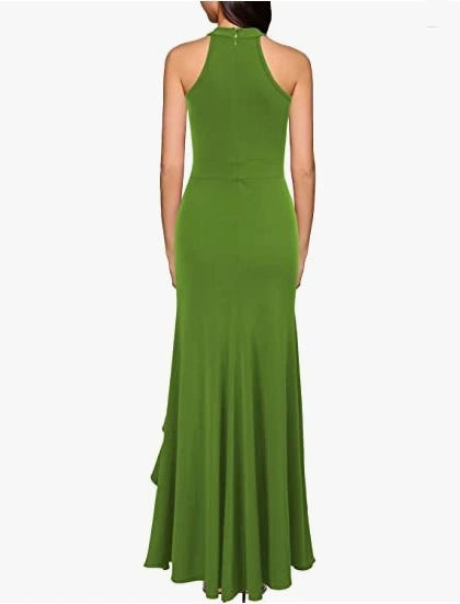 Women's Sexy Sleeveless Ruffle High Split Party Evening Long Formal