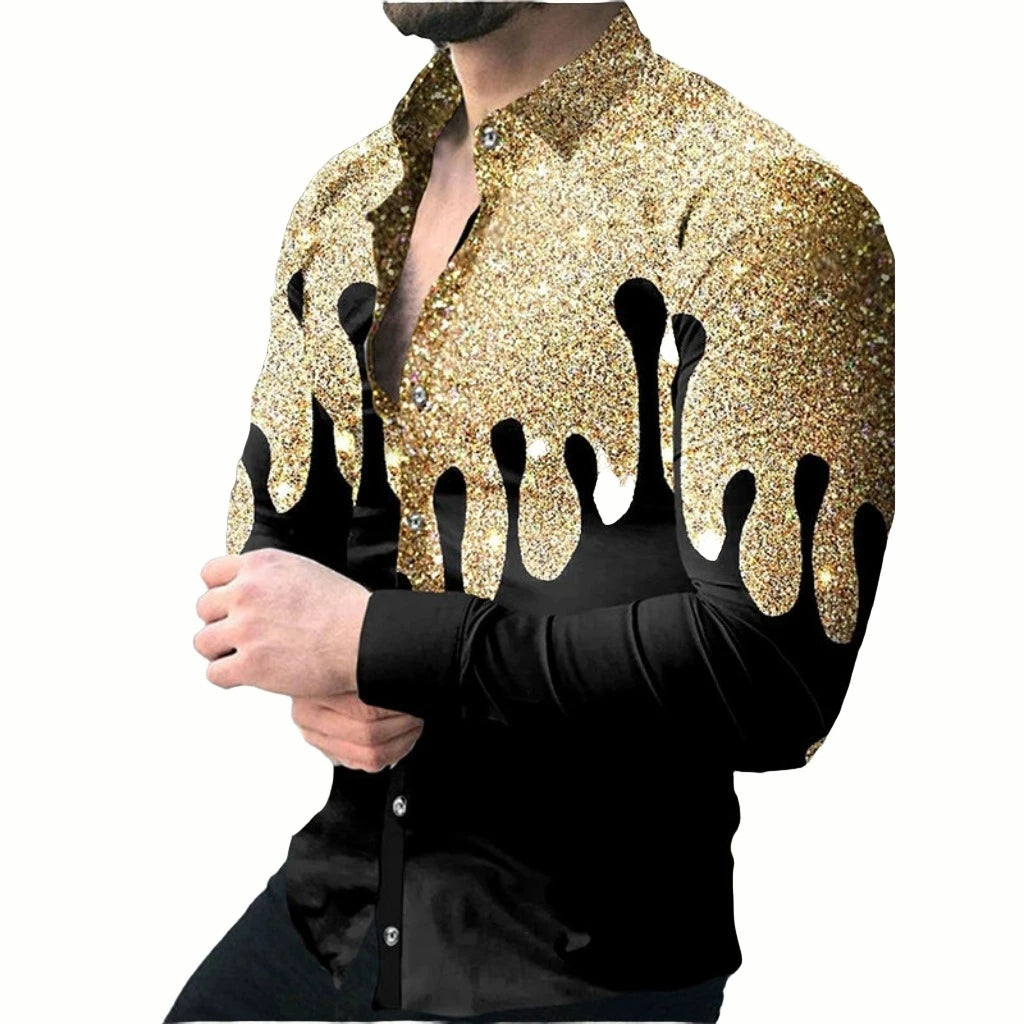 Men Printed Shirt Cardigan Long Sleeve Long Sleeves Shirt