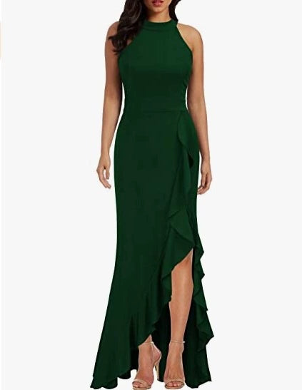 Women's Sexy Sleeveless Ruffle High Split Party Evening Long Formal