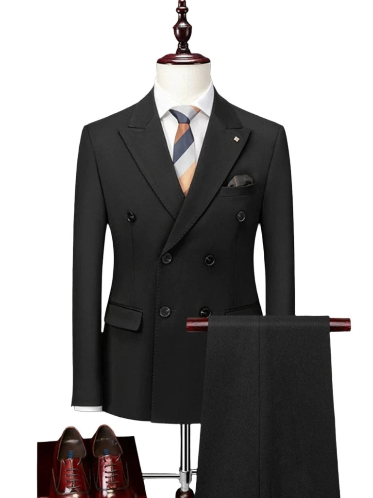 Double-Breasted Long Sleeve Suit Jacket Trousers Business Suit Set