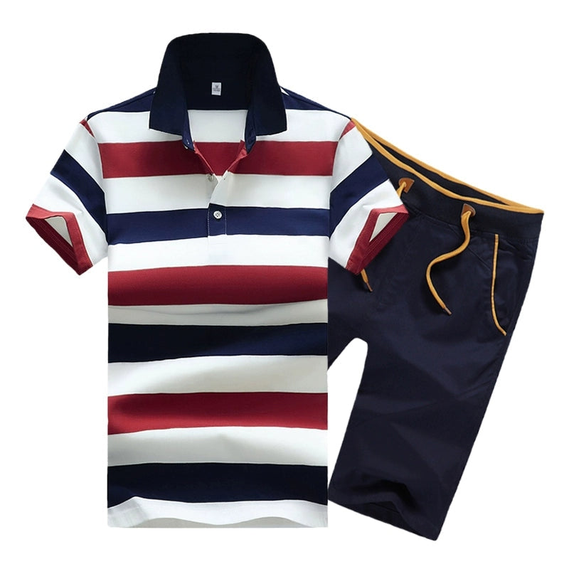 Men Short Sleeve Polo T-shirts and short pants with Causal Collared