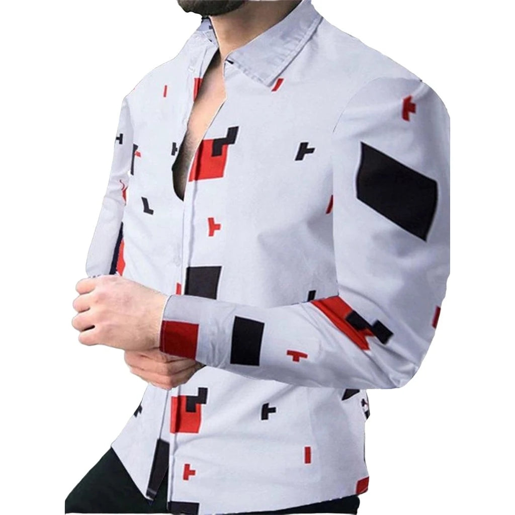 Men's Slim-Fit Long-Sleeved Top, Button-Down Shirt Print Design Outfit