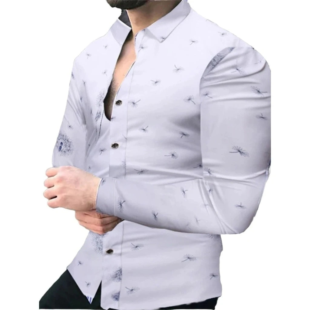 Men's Slim-Fit Long-Sleeved Top, Button-Down Shirt Print Design Outfit