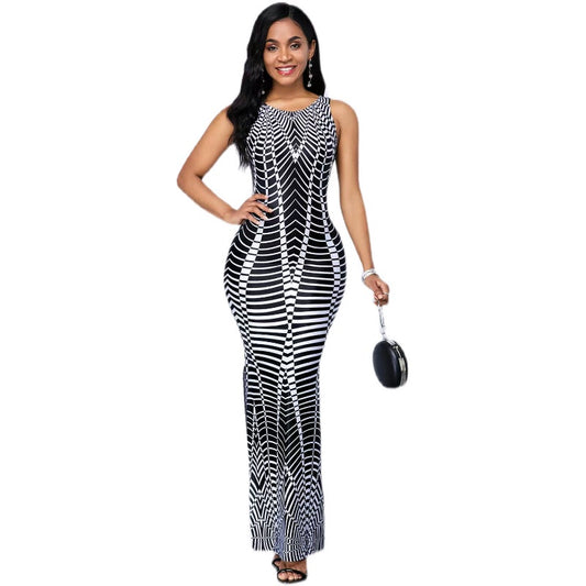Women Casual round Neck Slim-Fit Side Slit Dress