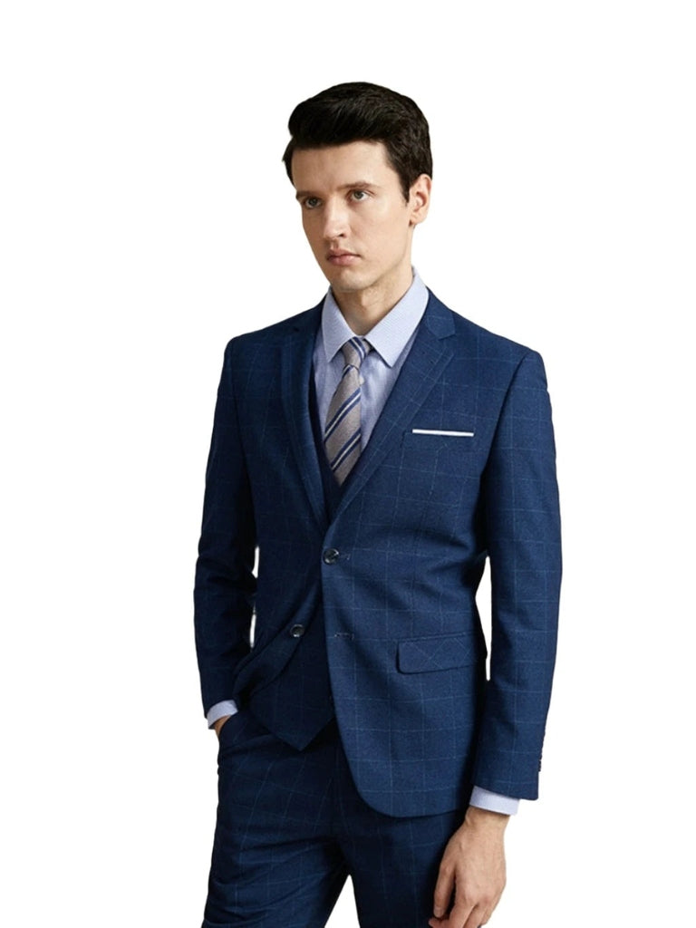 Slim Fit Wedding Casual British Style Gingham Groom Suit for Men