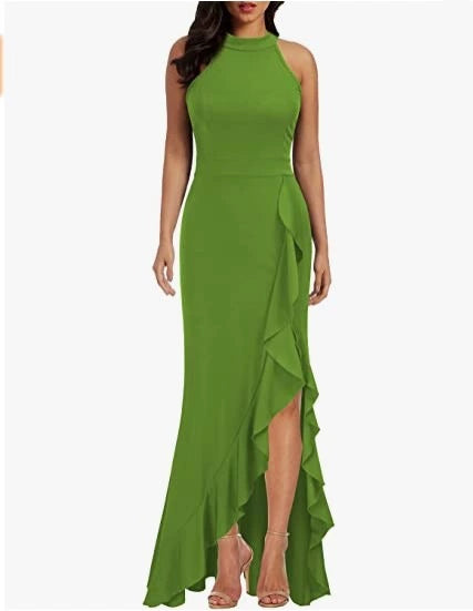 Women's Sexy Sleeveless Ruffle High Split Party Evening Long Formal