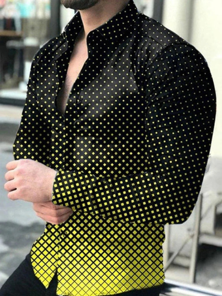 Men's Slim-Fit Long-Sleeved Top, Button-Down Shirt Print Design Outfit