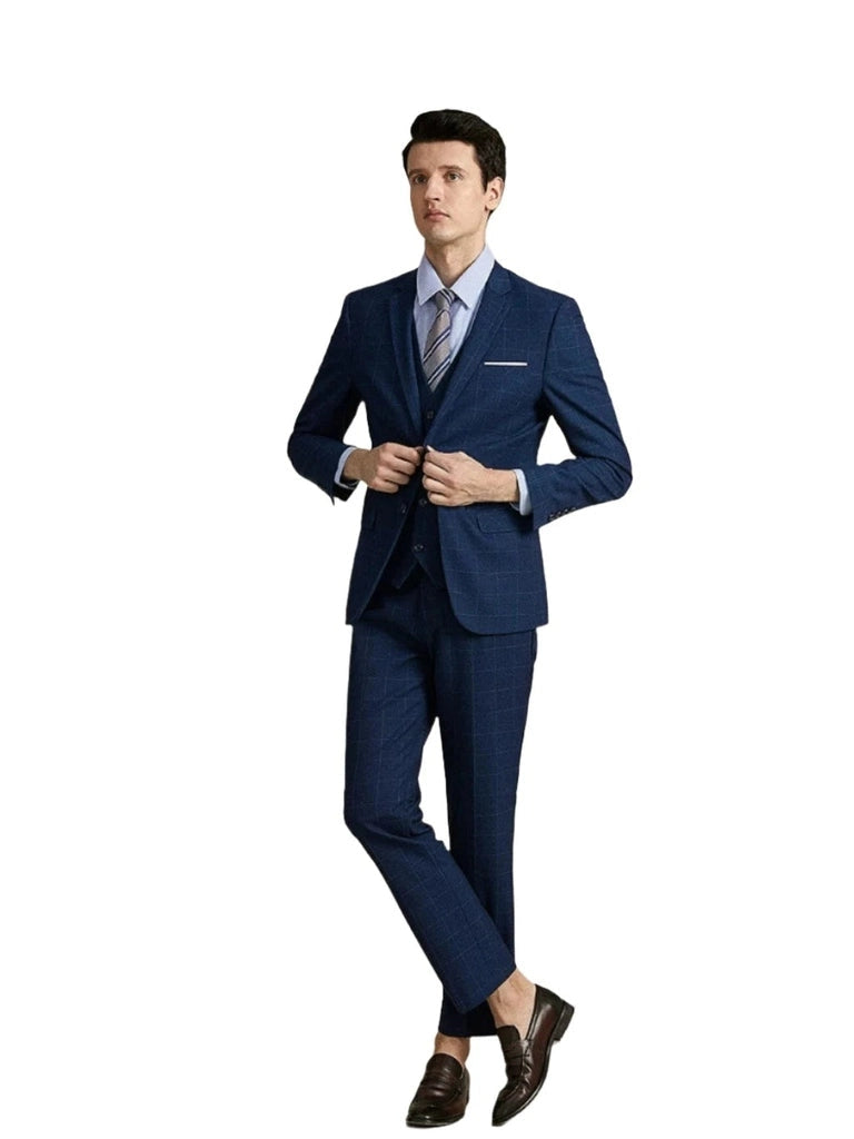 Slim Fit Wedding Casual British Style Gingham Groom Suit for Men