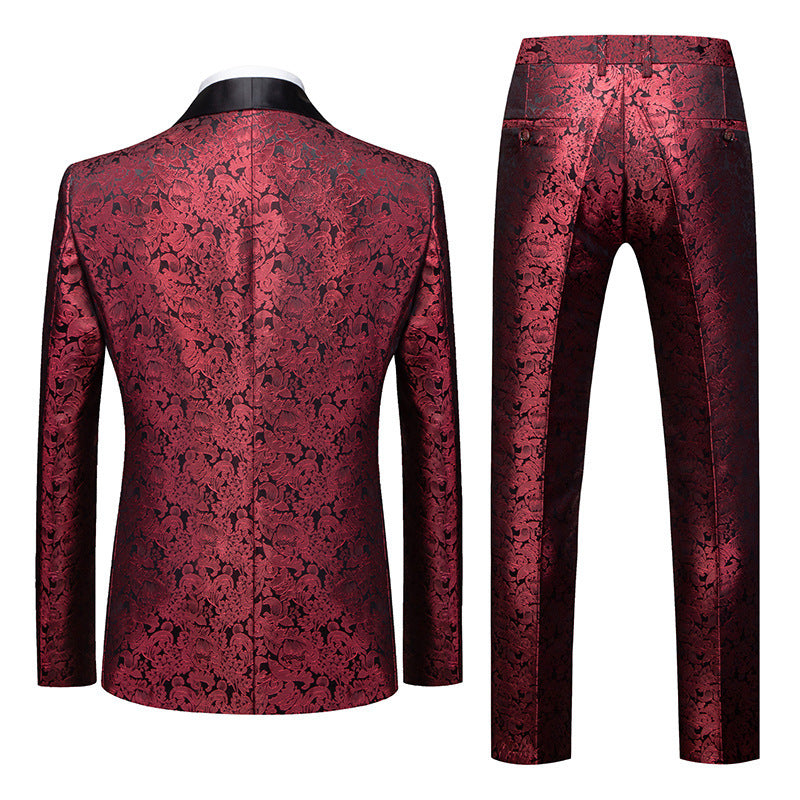 Men's Business Dress Wedding Best Man Jacquard Suit Three-piece Set Cross-border Suit