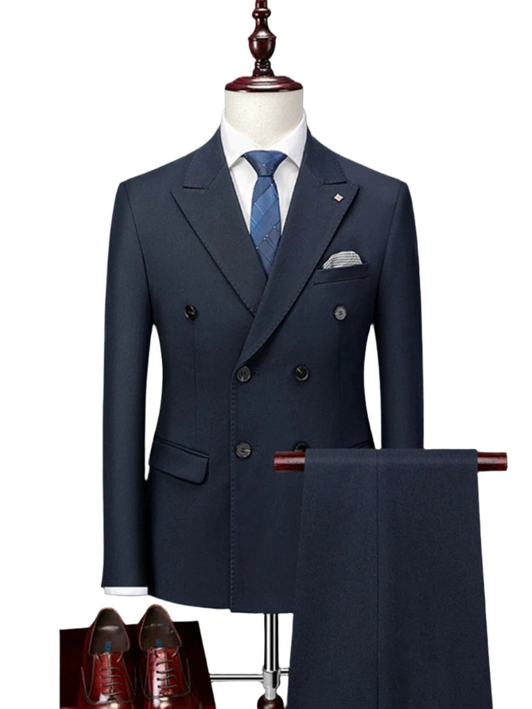 Double-Breasted Long Sleeve Suit Jacket Trousers Business Suit Set