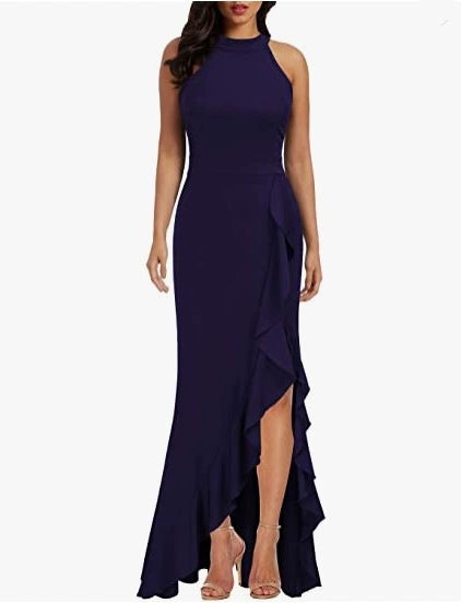 Women's Sexy Sleeveless Ruffle High Split Party Evening Long Formal