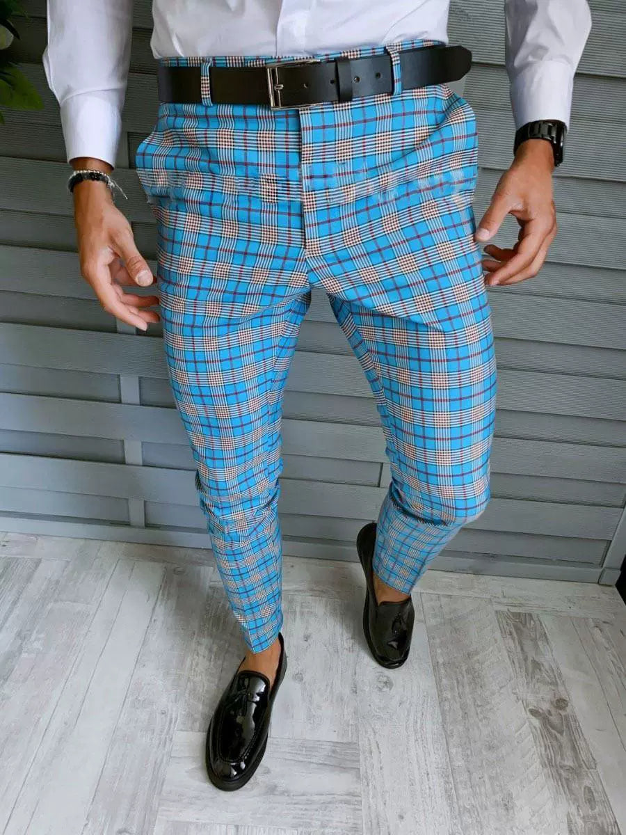 Men's Casual Plaint Print Fashionable Casual Suit Pants