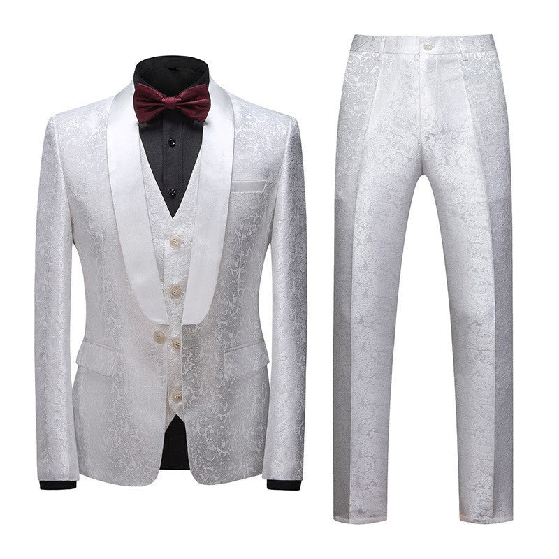 Men's Business Dress Wedding Best Man Jacquard Suit Three-piece Set Cross-border Suit