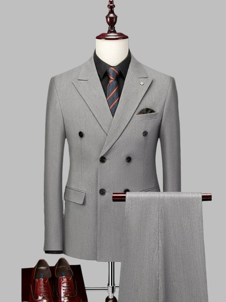 Double-Breasted Long Sleeve Suit Jacket Trousers Business Suit Set