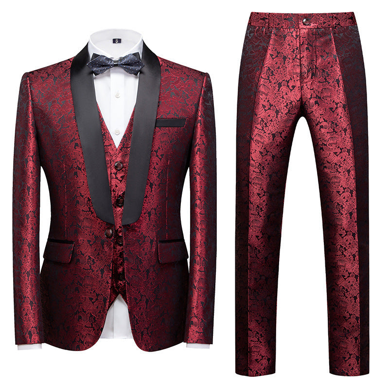 Men's Business Dress Wedding Best Man Jacquard Suit Three-piece Set Cross-border Suit