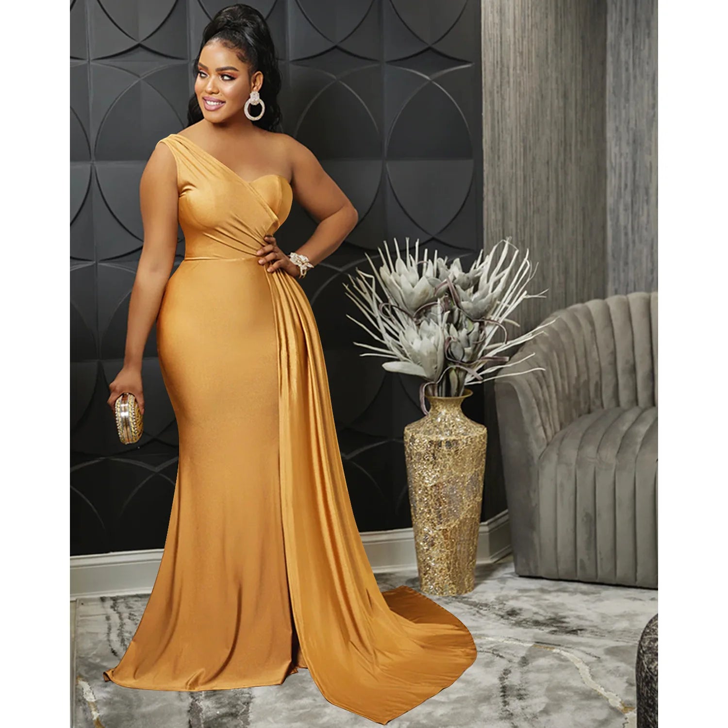 One-Shoulder Mermaid Long Maxi Women Sexy Party Club Even Prom Dresses