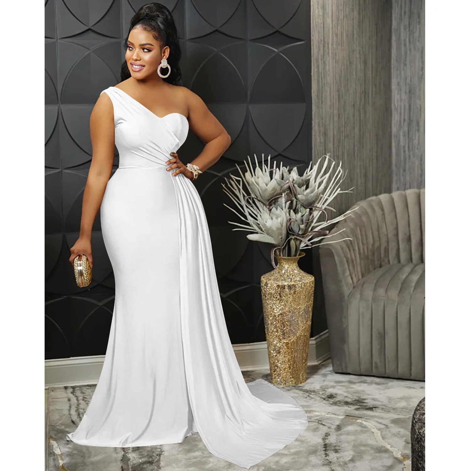 One-Shoulder Mermaid Long Maxi Women Sexy Party Club Even Prom Dresses