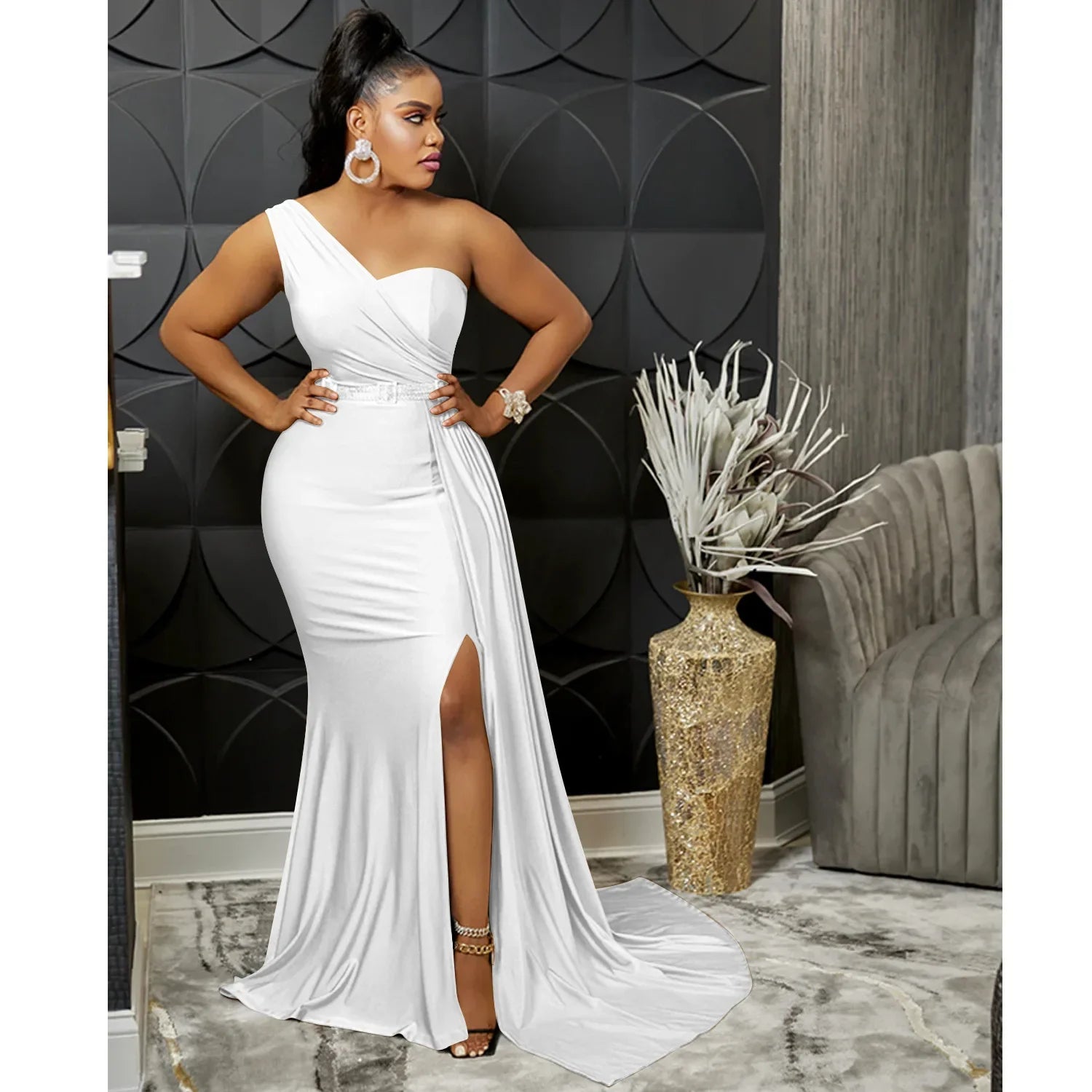 One-Shoulder Mermaid Long Maxi Women Sexy Party Club Even Prom Dresses