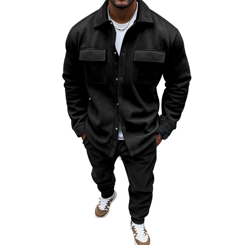 Person wearing a black outfit with a white background