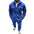 Person wearing a blue jumpsuit on a white background