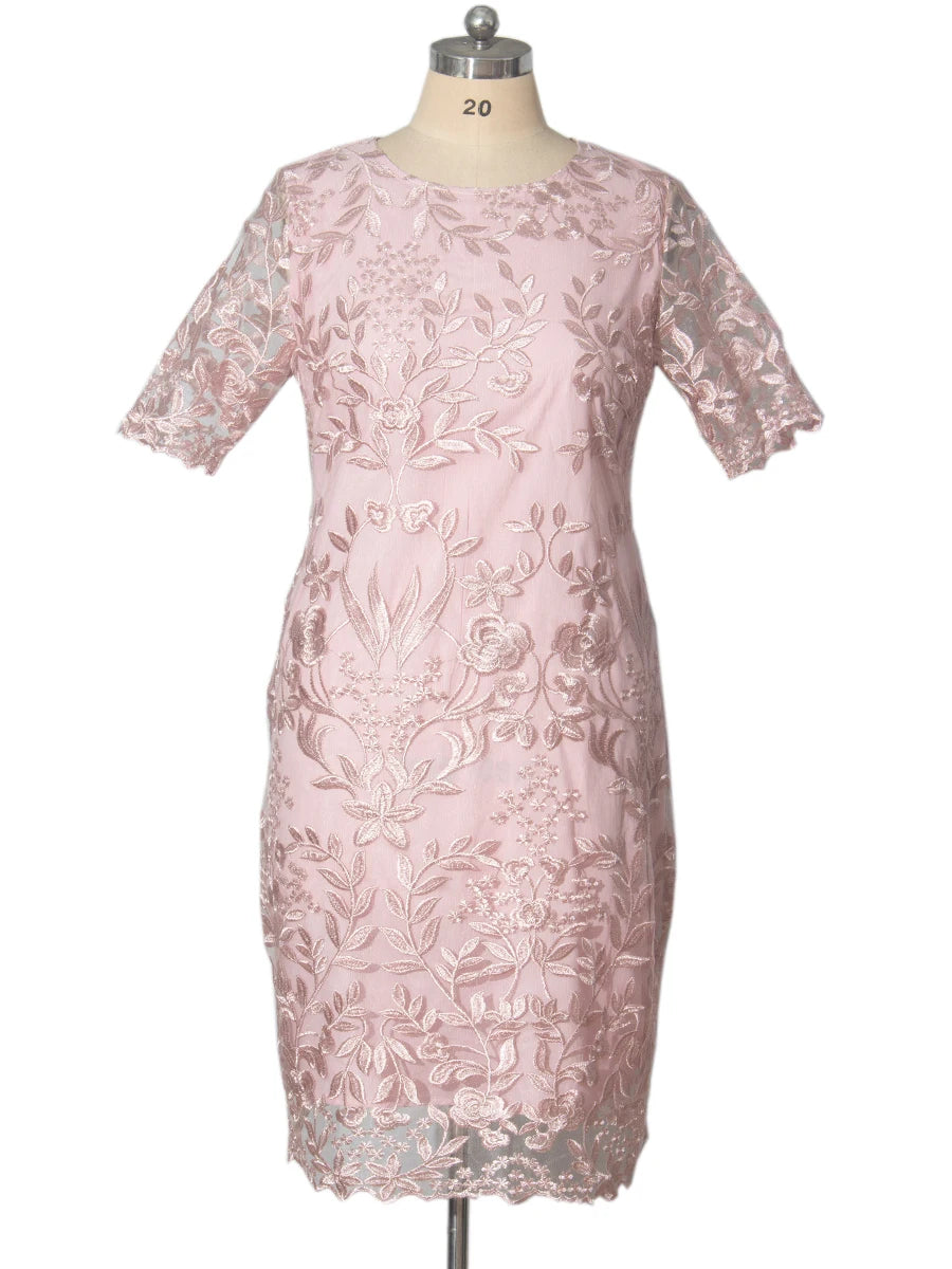 Plus Size Women's Short Sleeve Lace Bodycon Dresses for Wedding Guests