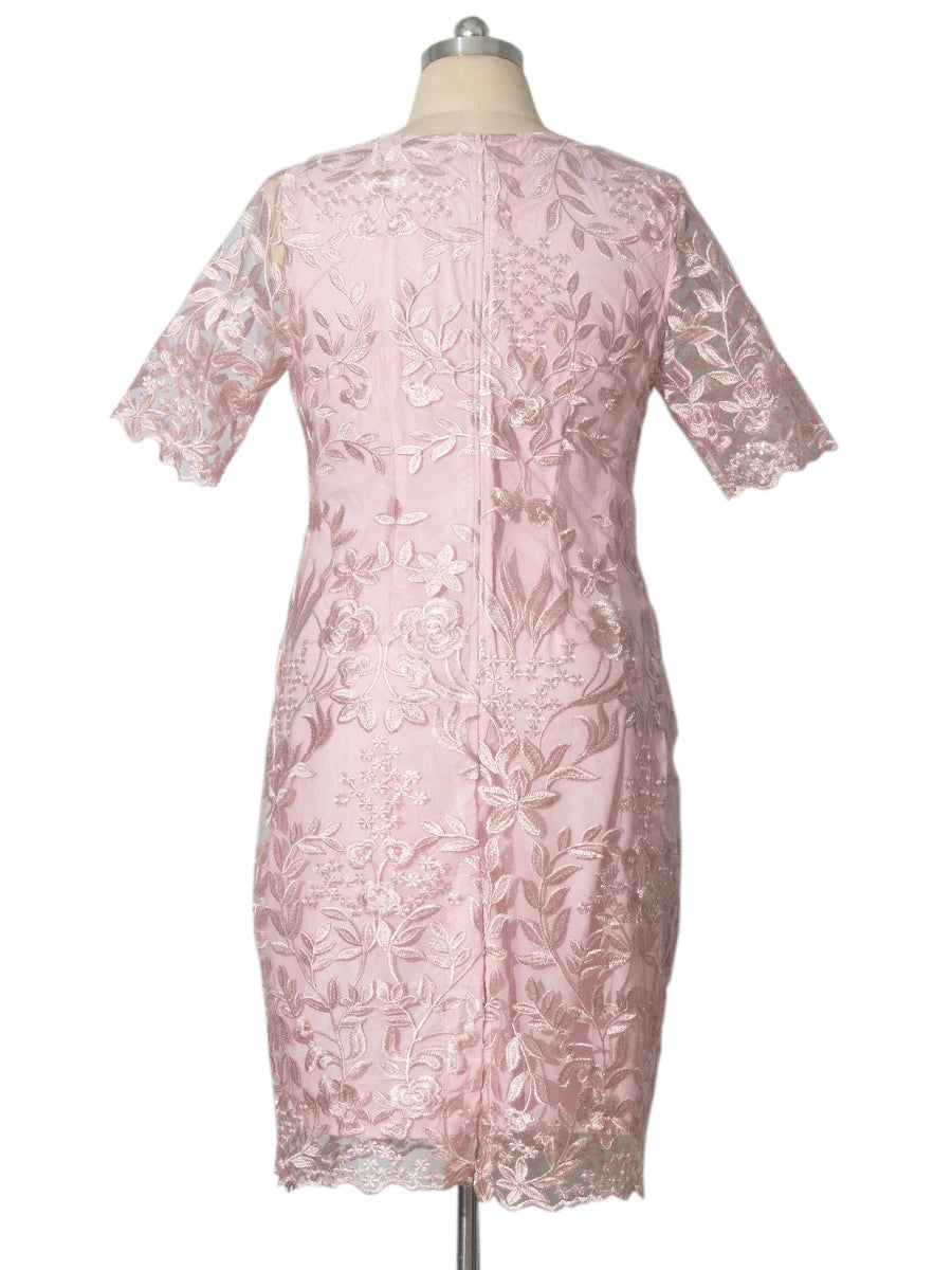 Plus Size Women's Short Sleeve Lace Bodycon Dresses for Wedding Guests