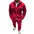 Red tracksuit worn by a person on a white background