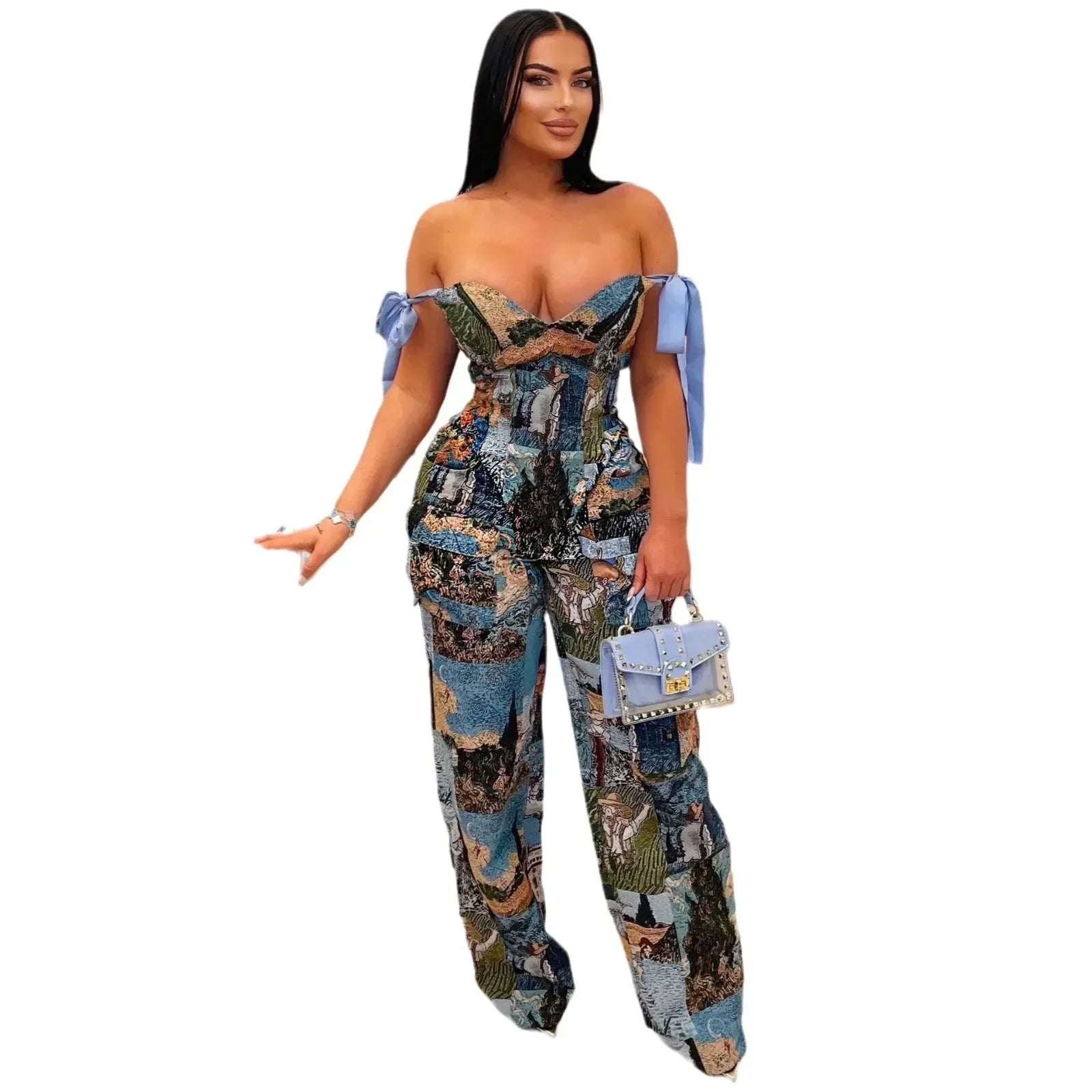 Women's Lace Up Back Crop Top and Pant Suit Two-Piece Outfit Tracksuit