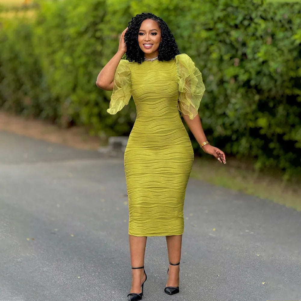 Women's Ruffles Short Sleeve O-neck Striped Knee Length Dress