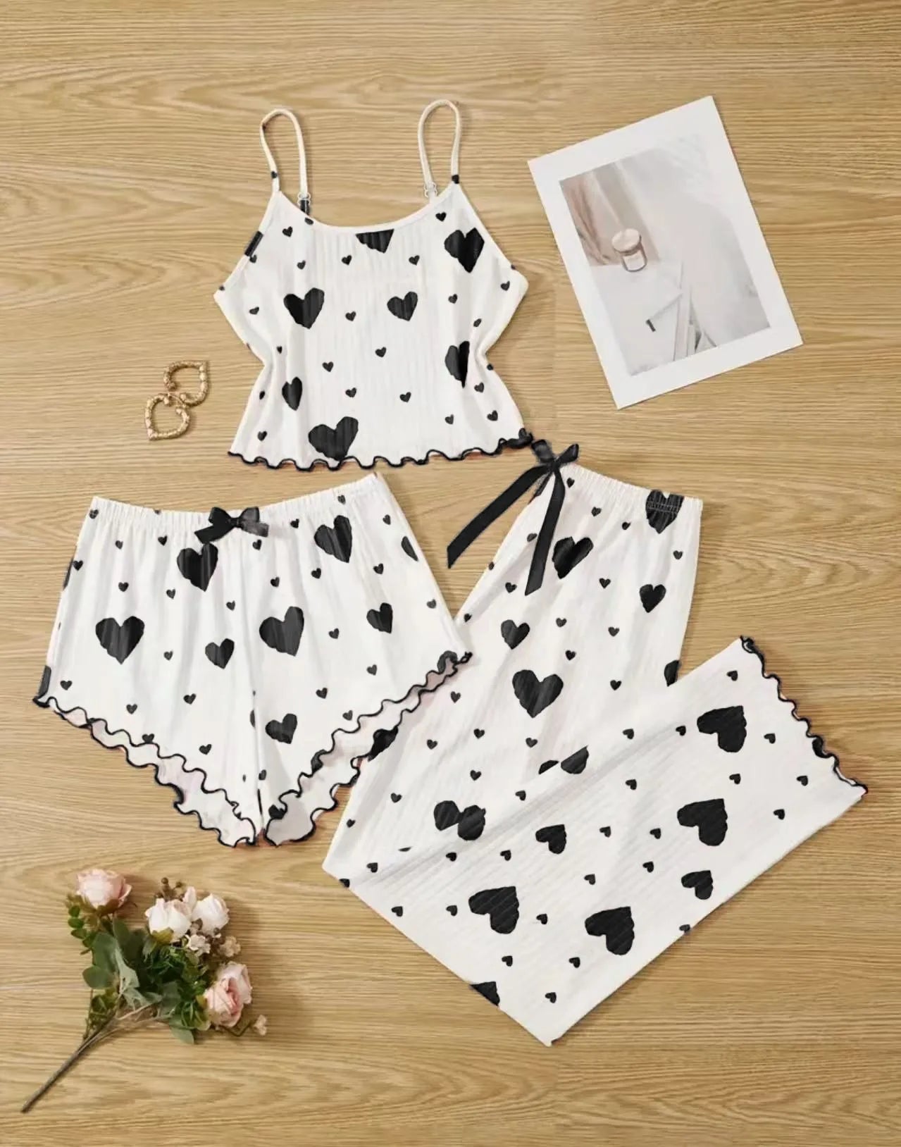 Women's Sleepwear Pajama Sets Heart Sleeveless Cami Vest with Trouser