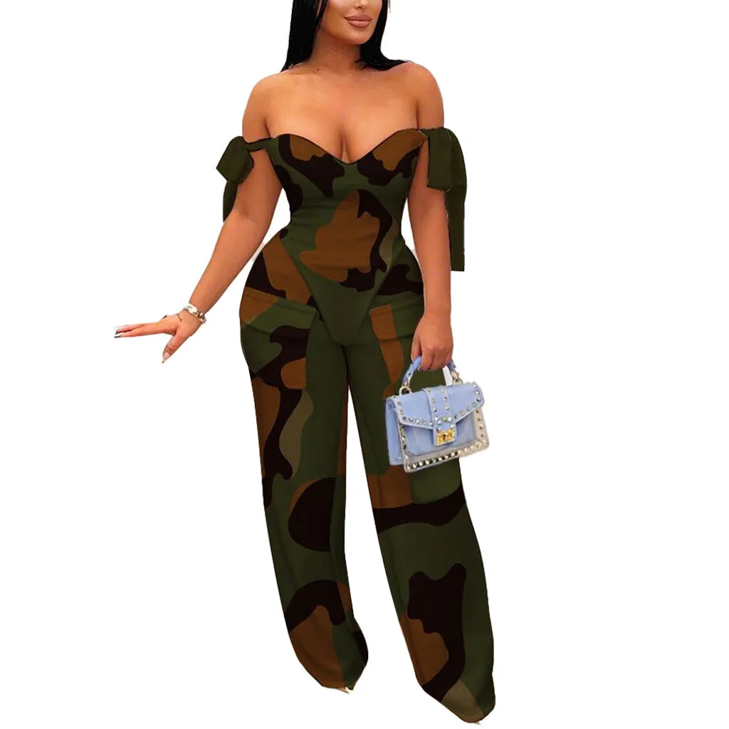 Women's Lace Up Back Crop Top and Pant Suit Two-Piece Outfit Tracksuit