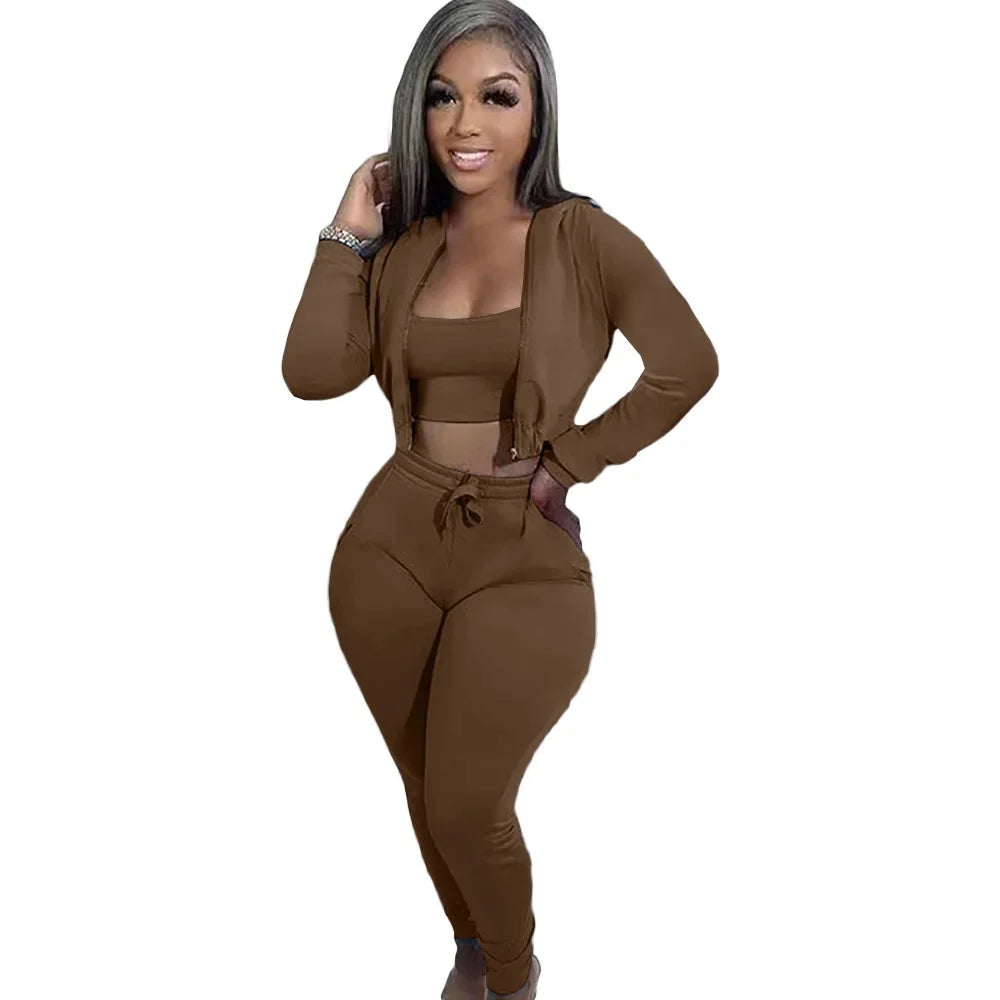 Women's Sweatshirt Hooded Sport Casual Suit Three Pieces Set Clothing