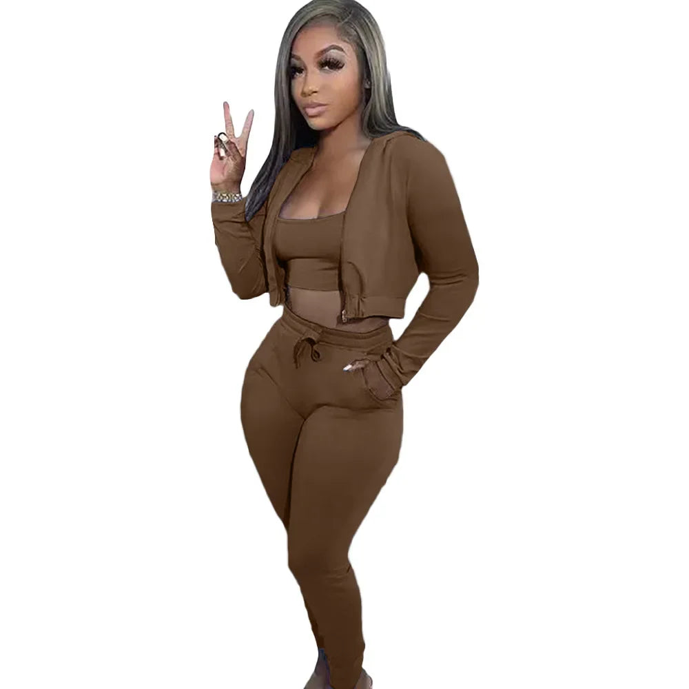 Women's Sweatshirt Hooded Sport Casual Suit Three Pieces Set Clothing