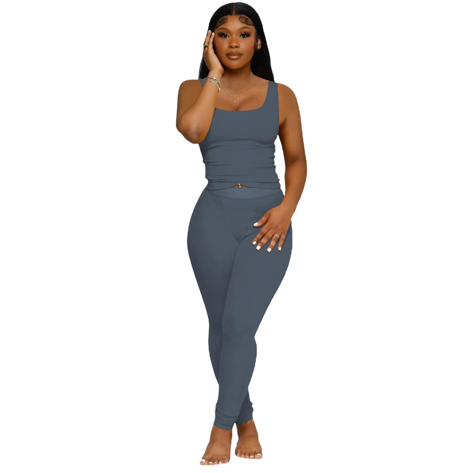 Fashionable Screw Thread Vest2-piece Set Cross-Border Women's Clothing