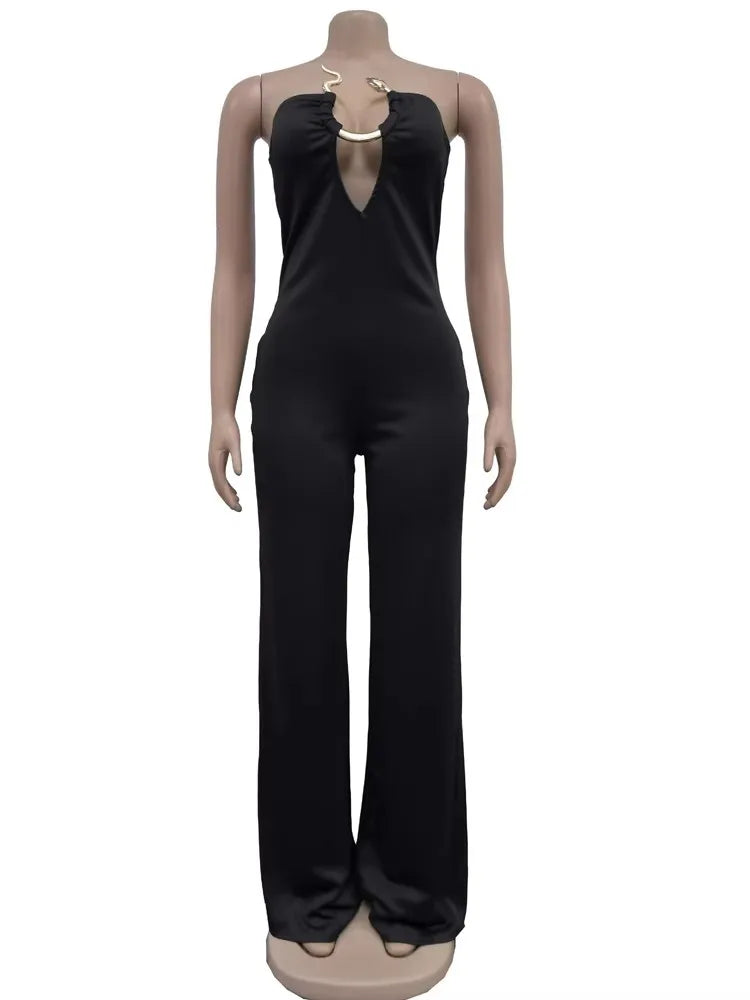 One Piece Outfits Beautiful Strapless Hollow Out Wide Leg Rompers