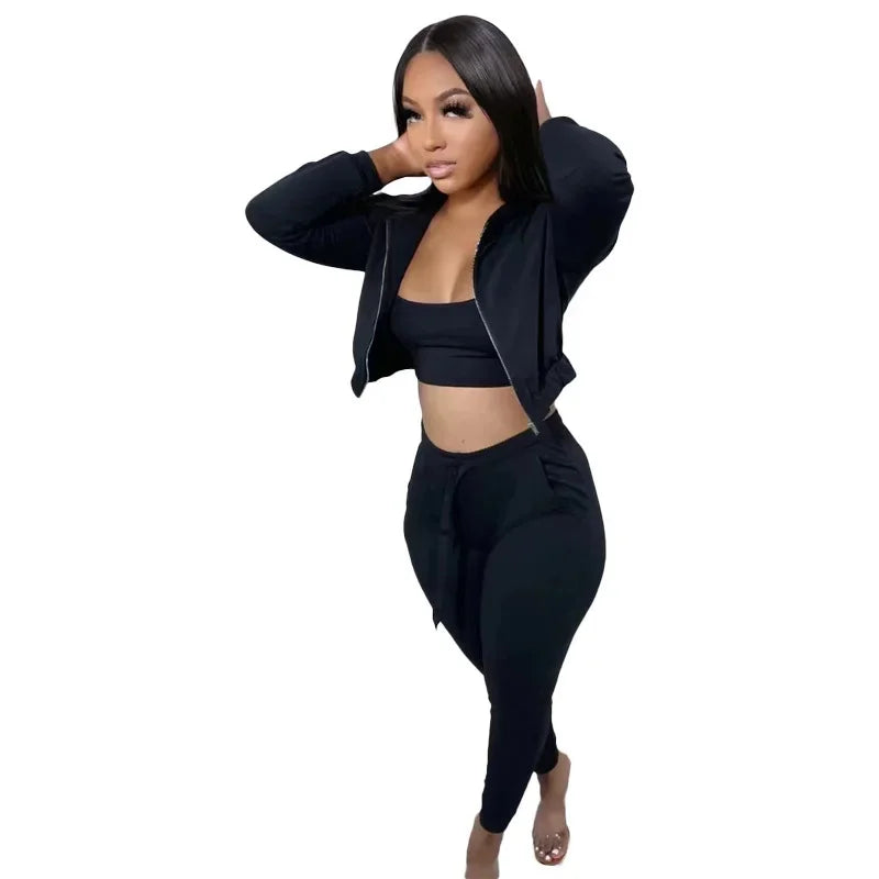 Women's Sweatshirt Hooded Sport Casual Suit Three Pieces Set Clothing