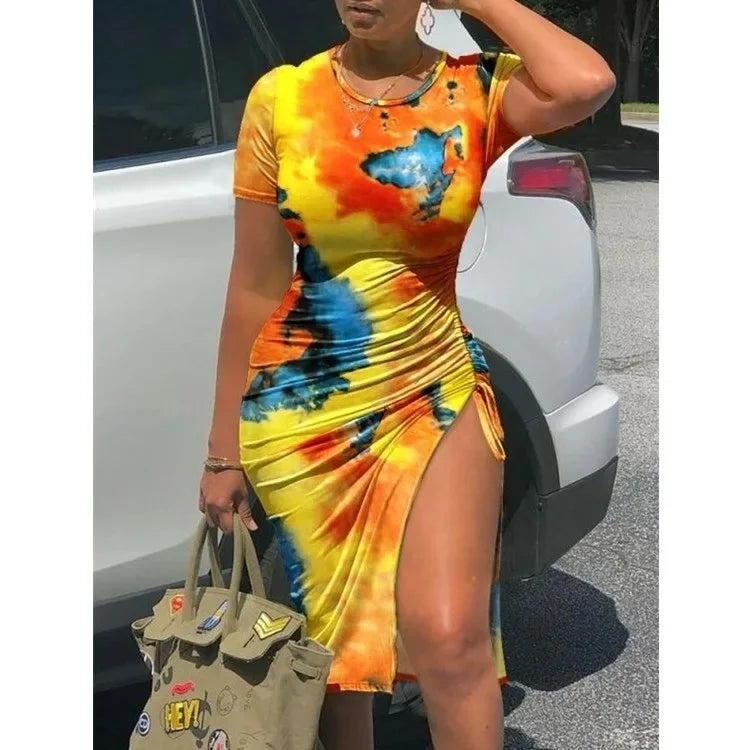 Women's Corduroy Drawstring Knee-Length Loose Waist round Neck Dress