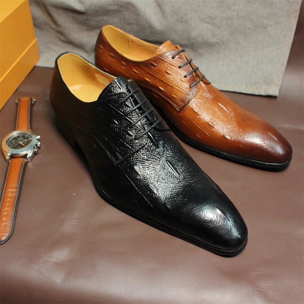 Men's Italian Style Oxford Brogue Shoes Leather Classic Lace-Up Formal Footwear