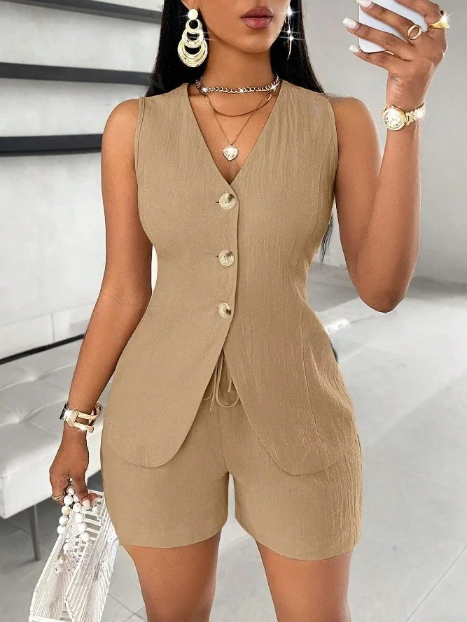 Casual Slim Short Pants Set For Women's Two-Piece Suit Outfit Clothes