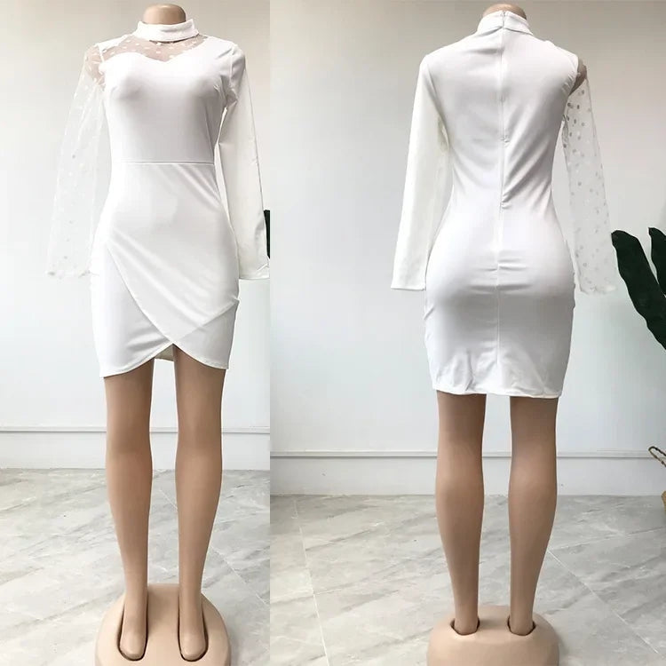 Lace Patchwork Women's Slim Bodycon Long Sleeve Party Dresses