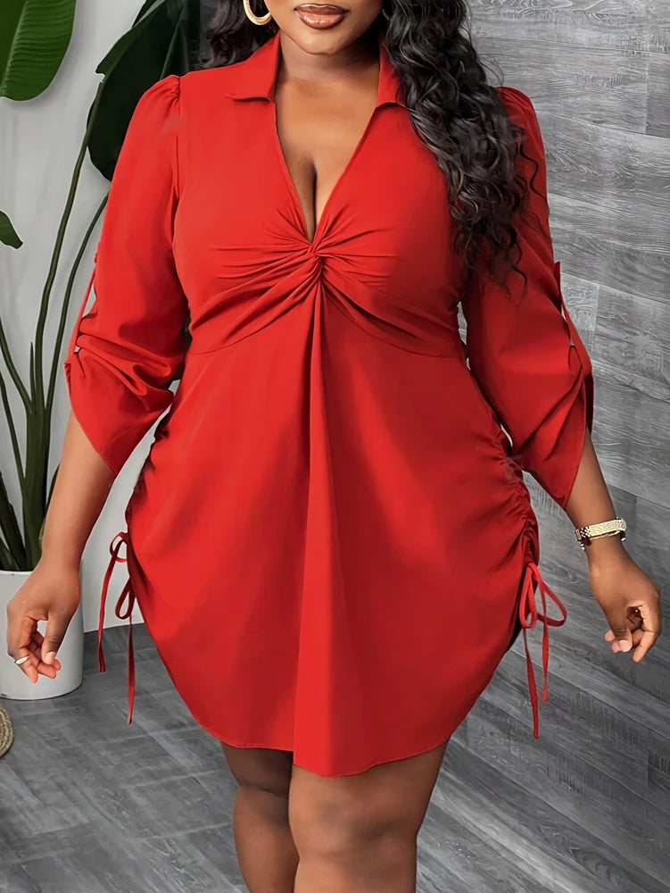 Plus Size Women's Elegant Long Sleeve Shirt Dress for Work, and Party