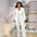 Elegant Pearl Patchwork 3 Pieces Set for Women Long Sleeves Coat vest