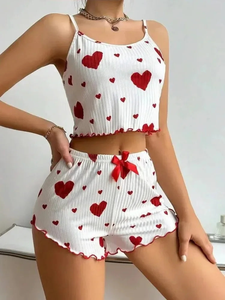 Women's Sleepwear Pajama Sets Heart Sleeveless Cami Vest with Trouser