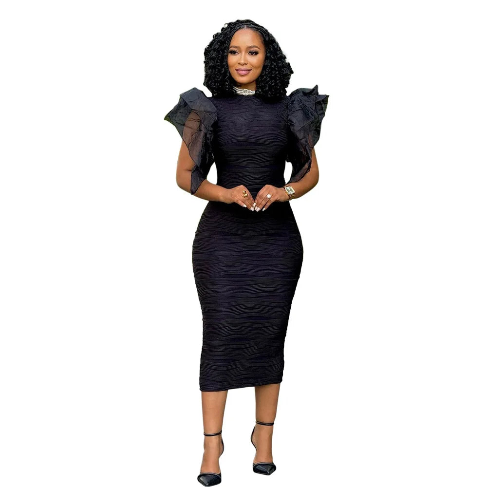 Women's Ruffles Short Sleeve O-neck Striped Knee Length Dress