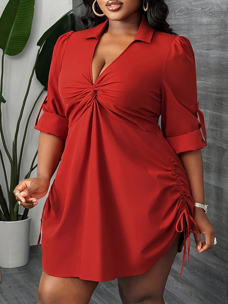 Plus Size Women's Elegant Long Sleeve Shirt Dress for Work, and Party
